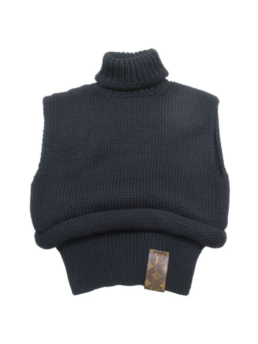 Louis Vuitton Sleeveless Knit Sweater Turtleneck Monogram Patch Top Wool Black M